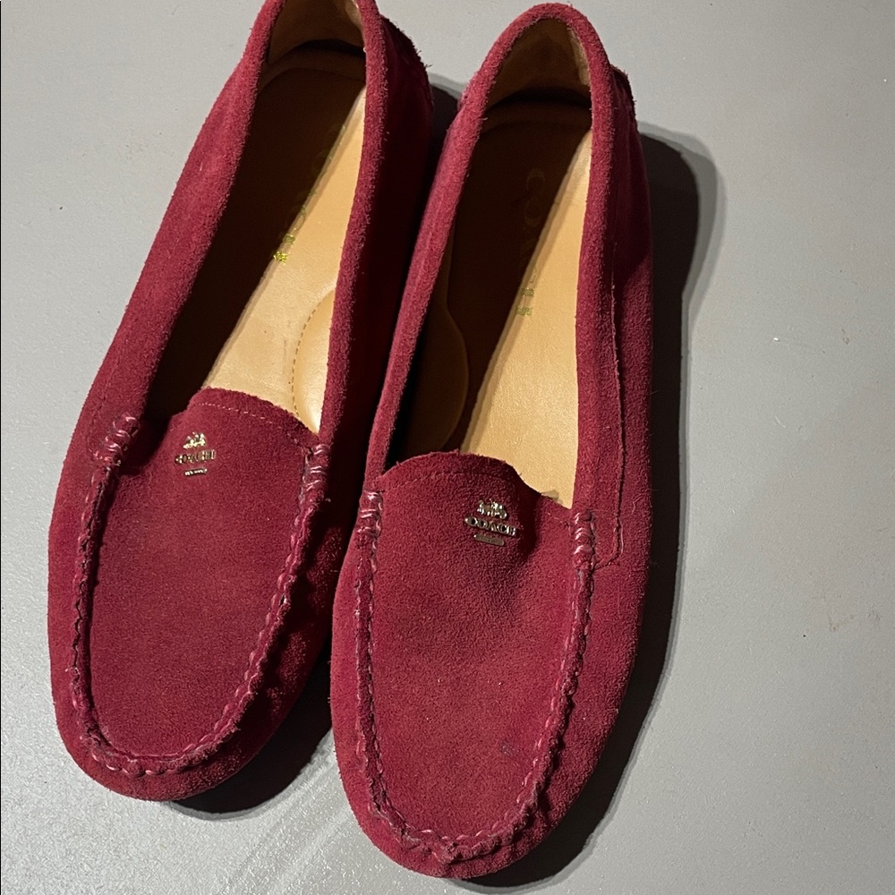 Coach Deep Red Suede Moccasins - Picture 2 of 6